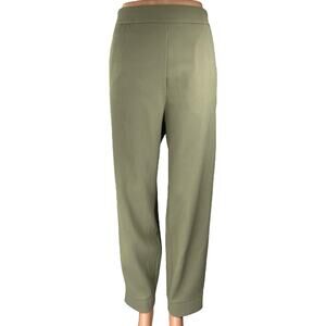 Zara Women's Green Rib Knit High Waist Wide Leg Side Zip Ankle Trousers Pants L